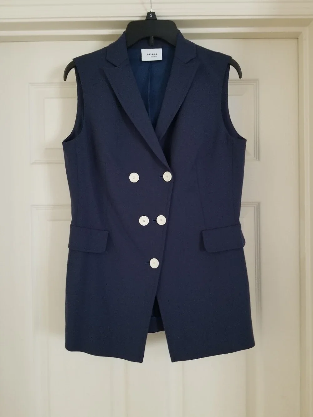 Akris Punto Navy Blue Double Breasted Sleeveless Blazer Vest Size 8